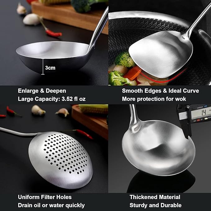 NIITAWH Stainless Steel Wok Spatula, Wok Utensils for Carbon Steel, Wok Tools Professional Set, 3-Pieces 304 Stainless Steel Cooking Utensils All Metal