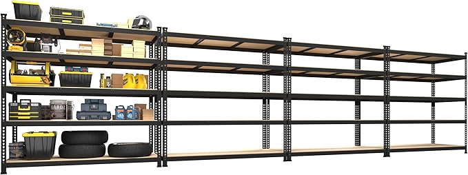 PrimeZone 4 Pack Heavy Duty Storage Shelves - 47"W x 18"D x 71"H 5 Tier Adjustable Garage Storage Shelving, Metal Utility Rack Organizer Shelf Unit for Warehouse Pantry Closet Kitchen Basement, Black