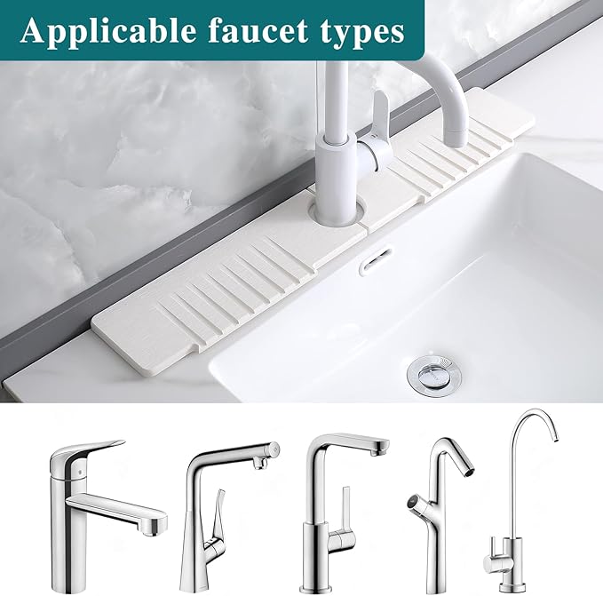 Stone Faucet Mat for Kitchen Sink,Stone Sink Mat for Kitchen Faucet – Fast Drying Diatomite Mat Splash Guard with Drain Grooves,Quick Dry Drip Catcher for Bathroom & Kitchen(15.75×3.94in)