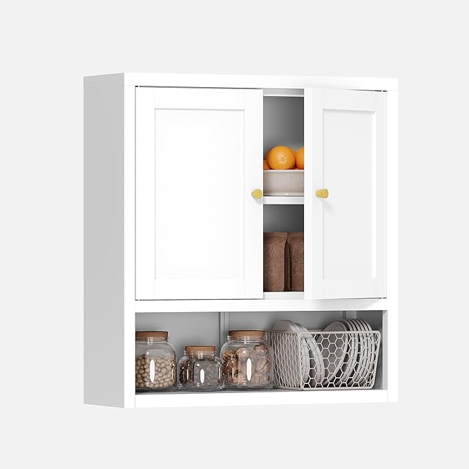 YAUWOH Metal Bathroom Storage Cabinet, Metal Storage Cabinet with 2 Adjustable Shelves & 2 Doors,Freestanding Sideboard for Small Spaces (White, Wall Cabinet-22.59" H)