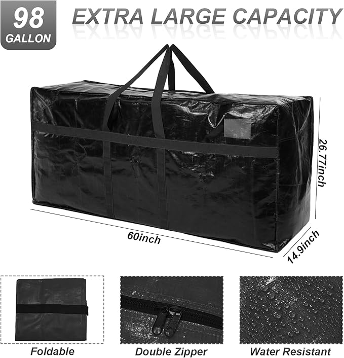 Windyun 4 Pack 98 Gallon Extra Large Moving Bags XXL Heavy Duty Storage Bag with Strong Zipper Handle Jumbo Big Tote Box Foldable for College Dorm Travel Clothes Duffle Blanket Pillow(Black)