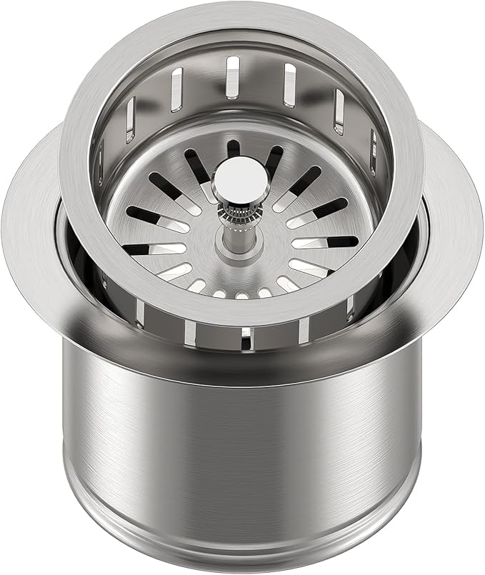 Kitchen Extended Garbage Disposal Flange Strainer Stainless Steel Kit with Basket Strainer and Drain Stopper for 3 1/2 Inch Standard Sink Drain, Deep Sink Flange for Disposer, Brushed Stainless