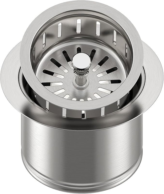Kitchen Extended Garbage Disposal Flange Strainer Stainless Steel Kit with Basket Strainer and Drain Stopper for 3 1/2 Inch Standard Sink Drain, Deep Sink Flange for Disposer, Brushed Stainless