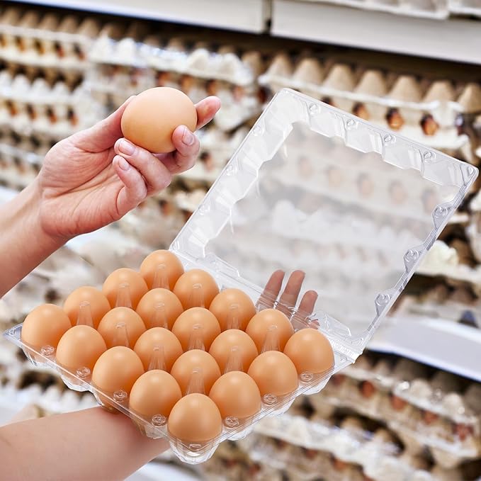 Zubebe 200 Pieces Clear Egg Cartons Plastic Egg Cartons Bulk Empty Chicken Egg Tray Holds Securely Clear Blank Egg Cartons for Chicken Farm Business Market Home Refrigerator Storage(4 x 5 Grids)