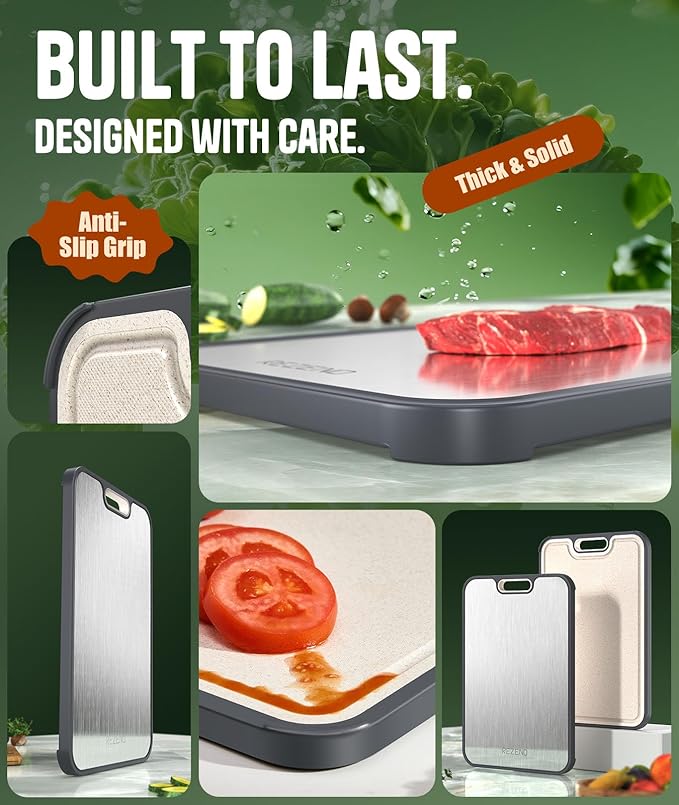 Titanium Cutting Board Set of 3, Dual Sided Design Non Toxic Cutting Boards for kitchen Beyond Food-Grade Chopping Board for Hygienic Food Prep, Extra Large (M/L/XL), Knife-Friendly, with Juice Groove