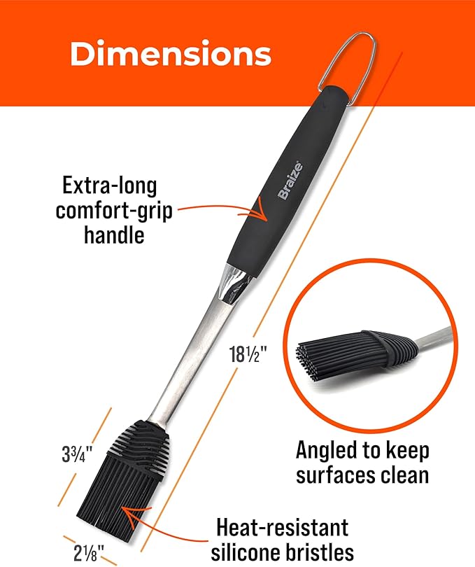 Grill Basting Brush, Silicone BBQ Basting Brush for Cooking Oil & Sauce, Heat-Resistant Baster for Grilling, Barbecue Tool, Dishwasher-Safe Food Basting Mop for BBQ, Smoking & Roasting