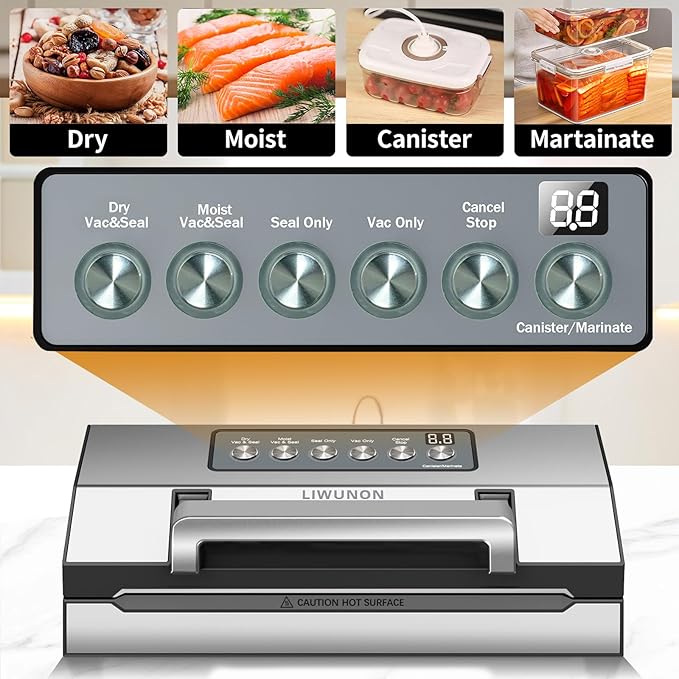 2026 Upgraded Precision Fast-Vacuum Sealer, LIWUNON Commercial Full Automatic Food Vacuum Sealer Machine, Double Heat Seal, Built-in Cutter&Bag Storage, Powerful Food Vacuum Saver, 2 Bag Rolls&hose