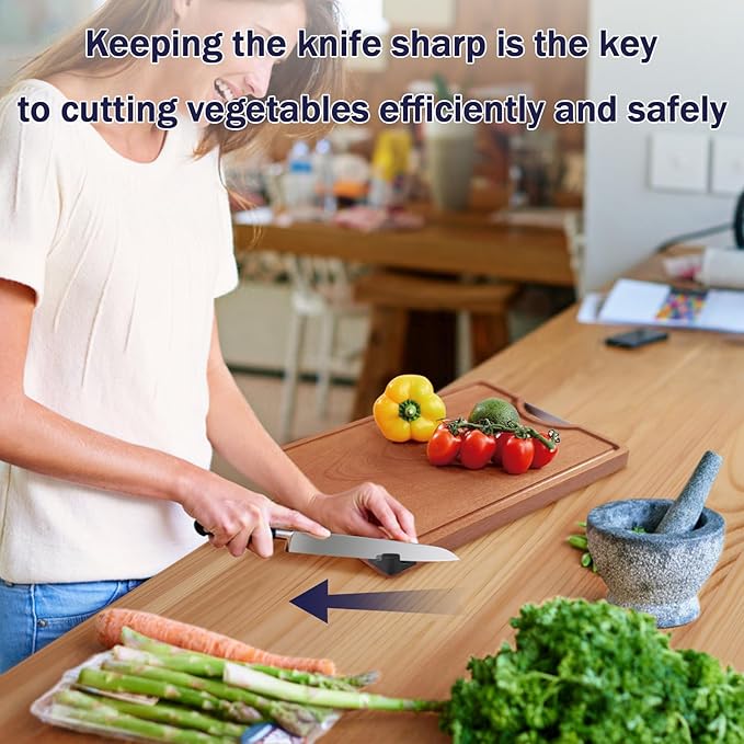 GFBEBDV Kitchen Ebony Cutting Board - with Built-in Knife Sharpener, Reversible for Double Sided Use, Juice Chute, Stainless Steel Handle, Non-Slip Feet,Wooden chopping board, Cooking Gift (Gift Box)
