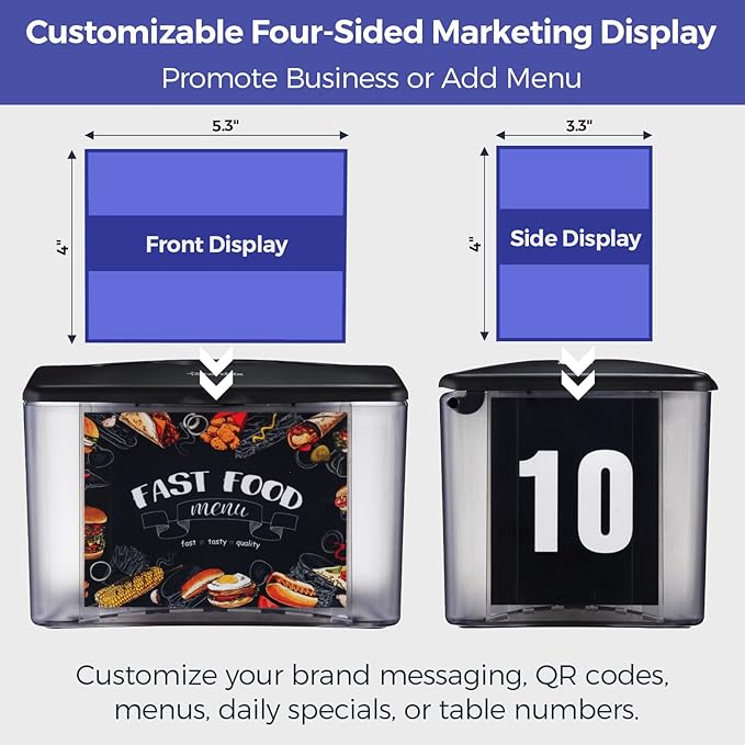 Stardrix 3-Pack Interfold Tabletop Napkin Holder, Commercial Restaurant Napkin Dispenser with 4-Sided Marketing Insert Display, Easy-Access Black Napkin Dispenser for Counters & Tables
