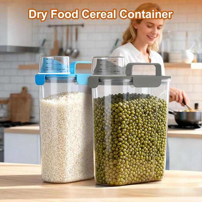 Dog Cat Food Storage Container, 5-7Lbs Pet Food Containers, Airtight Cat Food Container with Portable Handle & Measuring Cup, Small Animal Dry Food Dispenser for Dogs, Cats and Birds Grey