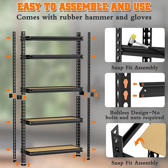 LEVELEVE 5-Tier Storage Shelving Unit, 2020 lbs Capacity, Heavy Duty Adjustable Metal Utility Shelf, 48" L x 18" W x 73" H for Garage, Kitchen, Pantry, Basement, Bathroom, Laundry