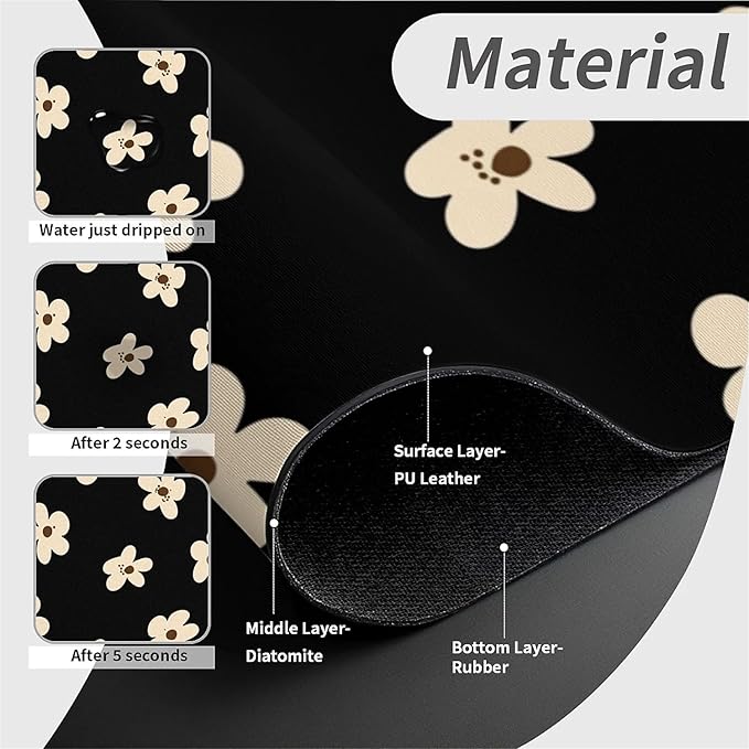 Kitchen Sink Splash Guard，Cream flowers Faucet Mat Sink Gadgets-Super Absorbent Fast Drying Mat Drip Catcher for Kitchen, Bathroom,Sink Mat, Dish Drying Mat, Bathroom(15" X 5.5" )