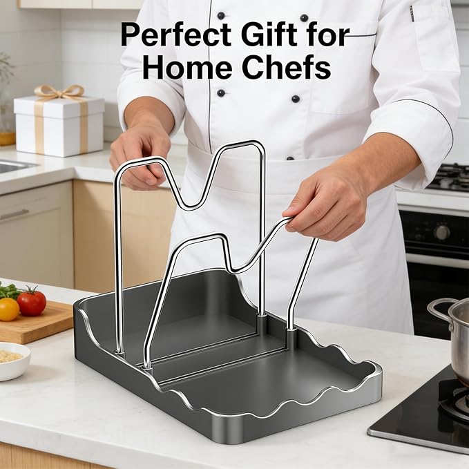 Multi-Functional Kitchen Pot Lid Storage Rack - Double Layer Holder for Pots, Cutting Boards, Spoons & Chopsticks - Rust-Resistant Carbon Steel - Black