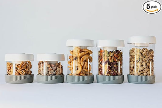 Kitchen Canisters for Countertop, Set of 5 - Glass Canisters with Airtight Lids, Vacuum Sealed Glass Storage Jars with Lids, Airtight Containers for Coffee Beans, Sugar, Candy, Flour, Etc