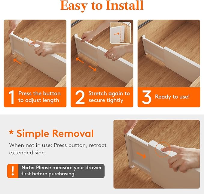 Lifewit 5 Pack Drawer Dividers Plastic 6" High, 13.5-22" Adjustable Drawer Organizers for Clothes, Expandable Dresser Separators in Bedroom/Bathroom/Kitchen/Fridge/Office Organization and Storage