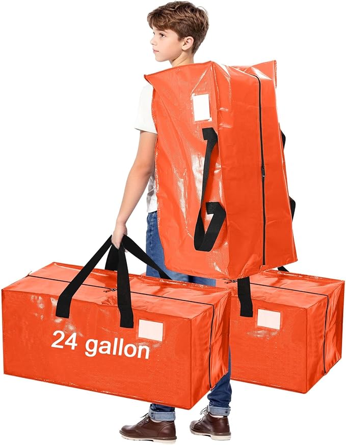 4 Pcs 24 Gallon Extra Large Moving Bags Heavy Duty Storage Bag with Strong Zipper Handle Foldable XXL Jumbo Storage Tote Packing Moving Box for College Dorm Travel Cloth Duffle (Orange)