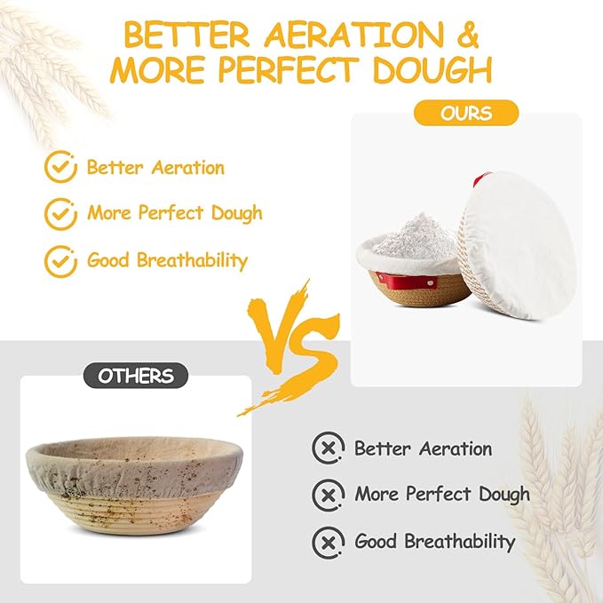 Dimpola Banneton Bread Proofing Basket - Cotton Banneton Basket Set of 2 Sourdough Proofing Basket Round Proofing Bowls Handmade Rattan Baskets and Liners