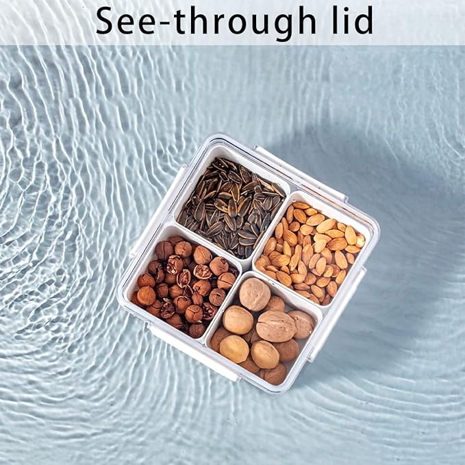 MineSign 3Pack Snackle Box Divided Veggie Serving Tray with Lid Salad Keeper with 4 Removable Boxes Stackable Refrigerator Organizer Bins Produce Saver for Meal Prep Fruit Vegetable Lunch Meat