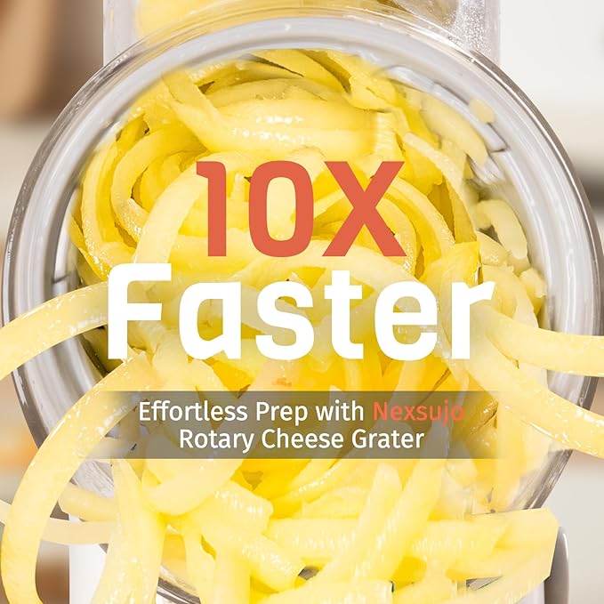 Nexsujo 5-in-1 Rotary Cheese Grater Hand Crank, Vegetable Slicer Shredder with 5 Interchangeable Blades, Graters for Kitchen, Safe Kitchen Tool for Cheese, Nuts, Chocolate, White