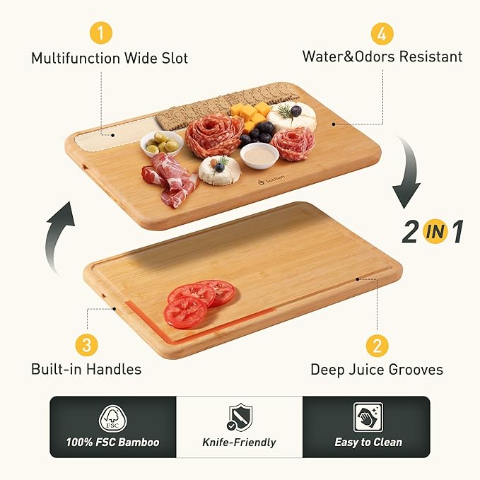 Bamboo Cutting Board Set Over Sink Non Toxic Wooden Cutting Boards Men Birthday Christmas Valentines Father Day Gifts Ideal from Wife Romantic Anniversary Best Cool Gadget Awesome Who Have Everything