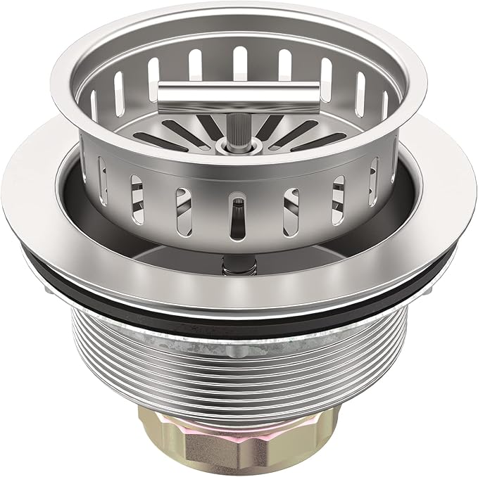 BOTEMY B9171 Kitchen Sink Drain 3 1/2 Inch Kitchen Sink Drain Strainer Assmebly Kit Stainless Steel Sink Strainer Basket/Drain Stopper for 3.5'' Standard American Drain Hole (Polished)