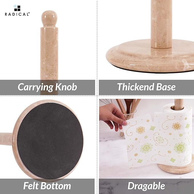 RADICALn Marble Paper Towel Holder Countertop 12.5" Inch Verona Handmade Paper Towels Holders for Kitchen Countertop Organizer, Toilet Paper Stand for Bathroom Counter Accessories