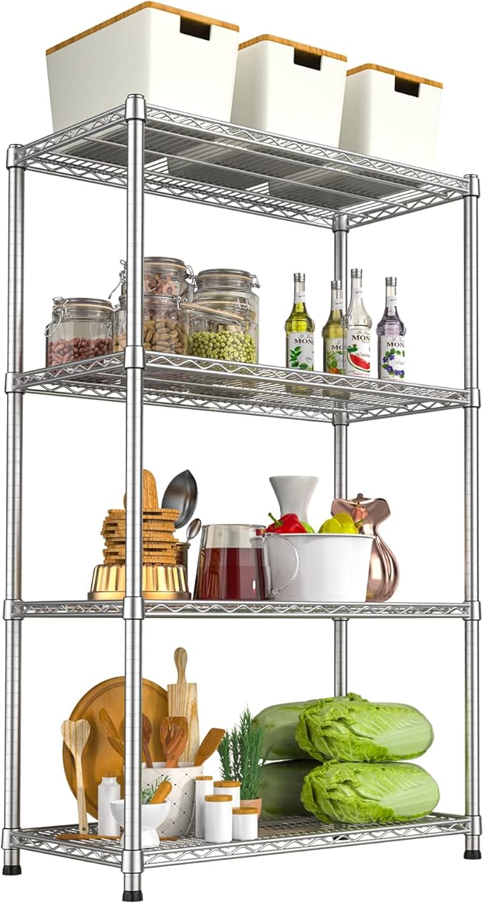 4-Shelf Heavy-Duty Industrial Wire Shelving Rack 2200 LBS Metal Storage Shelves Adjustable Standing Storage Shelf Unit Sturdy Steel Organizer for Pantry Laundry Kitchen Closet Garage 14"Dx35.7"Wx59"H