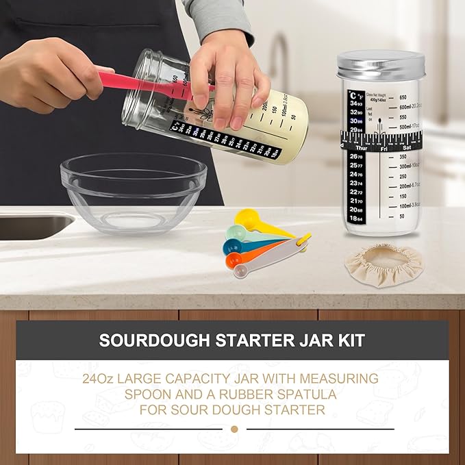 UDUK Sourdough Starter Kit with 2 Oval Banneton Proofing Baskets, 24oz Sourdough Jar, Silicone Pastry Mat, Bread Sling and Essential Tools for Sourdough Bread Making
