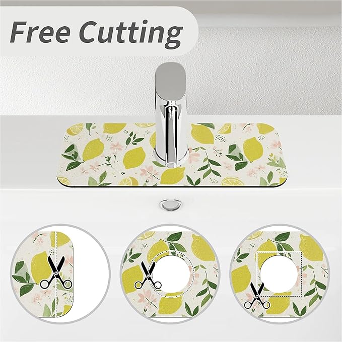 Kitchen Sink Splash Guard，Cartoon Lemon Faucet Mat Sink Gadgets-Super Absorbent Fast Drying Mat Drip Catcher for Kitchen, Bathroom,Sink Mat, Dish Drying Mat, Bathroom(15" X 5.5" )