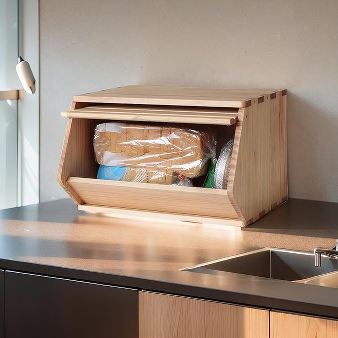 Stackable Solid Wood Storage Chests,Bins with Lids,Modular Wooden Multi-use Box,Closet Storage Organizers,Hall Entryway Cabinet,Drawers,Potato,Onion,Bread,Classify by Items,15.5”W(1 Pack)