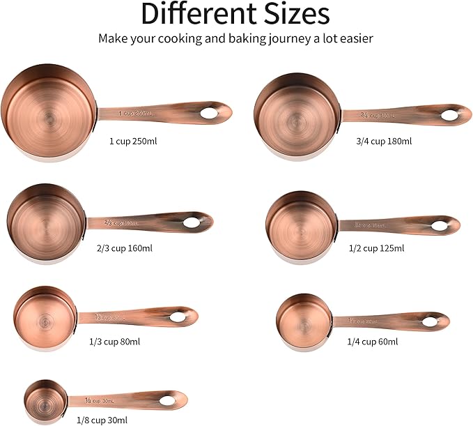 Viwehots Copper Measuring Cups and Spoons Set 16, Dry&Liquid Stainless Steel Measuring Cups and Spoons, 7 Metric&US Measing Cups & 6 Measuring Spoons & Measure Equivalents for Kitchen&Baking