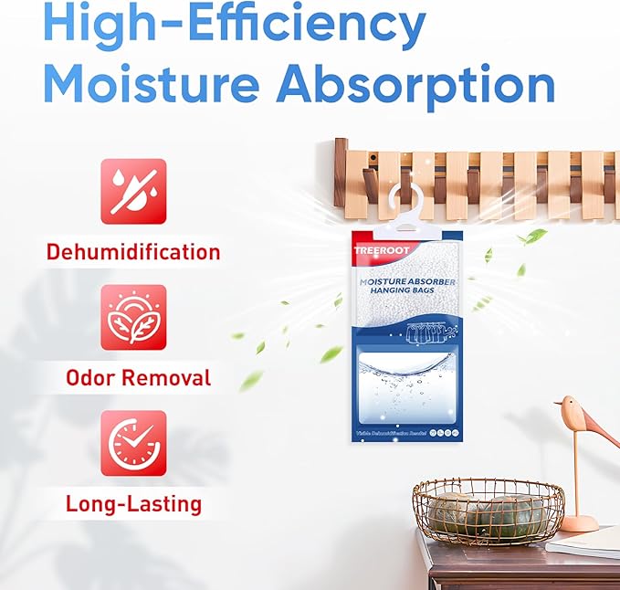 24 Pack Moisture Absorbers for Closet, 9.8OZ Hanging Closet Dehumidifier Bags, Hanging Humidity Absorber in Wardrobes, Kitchens and Bathrooms