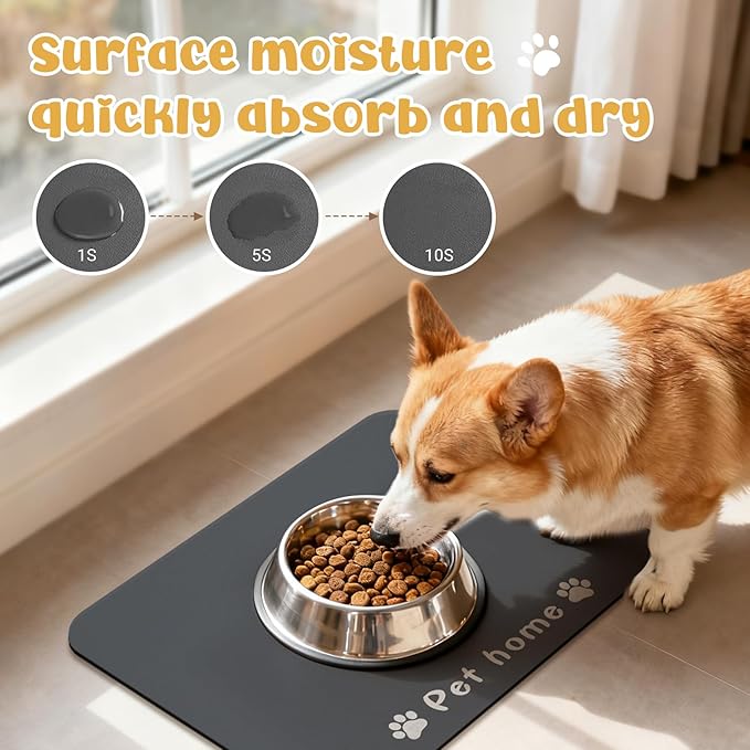 Dog Food Mat, Diatom Ooze Cat Water Mats Non Slip for Floors Waterproof and Water Absorption, Easy to Clean-Paw (12" H*15.5" L)