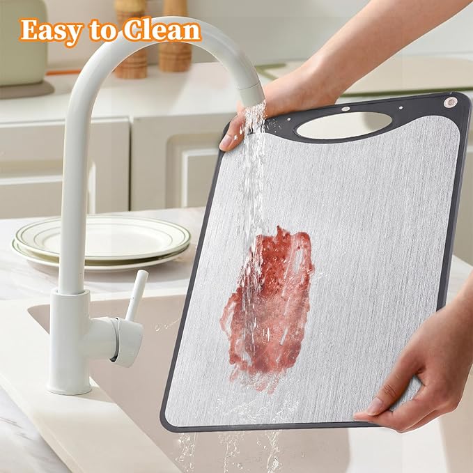 EFOWHEIF Titanium Cutting Boards, Double Sided Cutting Board For Kitchen,Food Grade Titanium And Wheat Straw PP, Large Size 15”×10”And Easy To Clean, Dark Gray