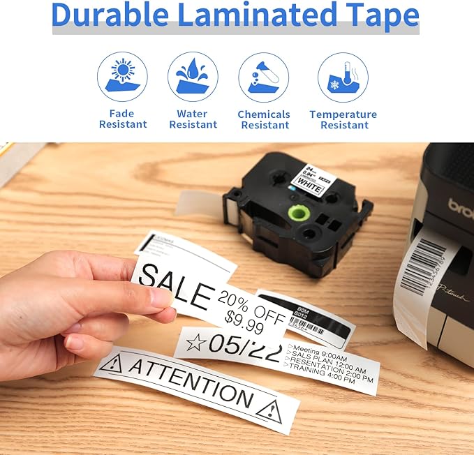 Oozmas Replacement for Brother Label Maker Tape 1 Inch TZe 24mm 0.94" Laminated Colored P-Touch Tape Compatible with Brother PT-P710BT PT-D610BT PT-2300, White/Red/Yellow/Blue/Green/Pink, 6PK