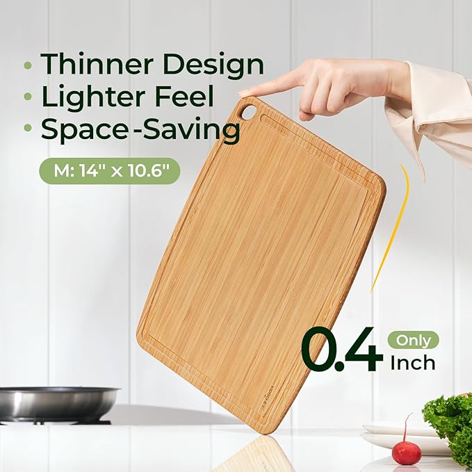 Keechee Dishwasher Safe Bamboo Cutting Board, Lightweight & Durable Wood Cutting Board, Reversible with Juice Groove, Easy to Store & Clean, Ideal Kitchen Gift for Home Cooks
