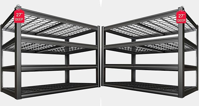 62" Wide Heavy Duty Garage Shelving Units, 27" D 4-Tier Deep Storage Shelves,Black Metal Garage Shelves,Steel Shelf,Large Storage Rack,Industrial Shelving for Shop, 62" W x 27" D x 62" H