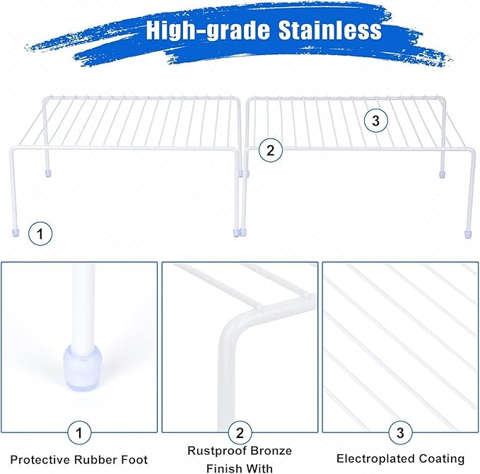 JBESUHI Medium (13.1 x 10.2 Inch) Cabinet Storage Shelf Rack, Shelves，Kitchen Counter and Cabinet Shelf, Storage Rack Organizer for Kitchen, Fridge, Cabinet, Bathroom Cupboard& Pantry (6, White)