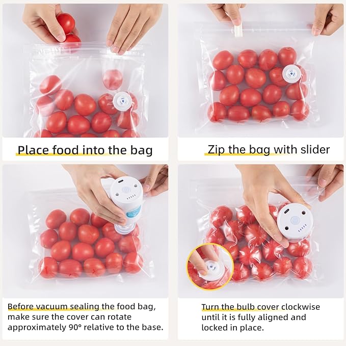Compact Handheld Vacuum Sealer for Food with Visible Tank, Wireless Portable Vacuum Sealer Machine + 15 Reusable Bags, 8X Longer Freshness & Preservation, White
