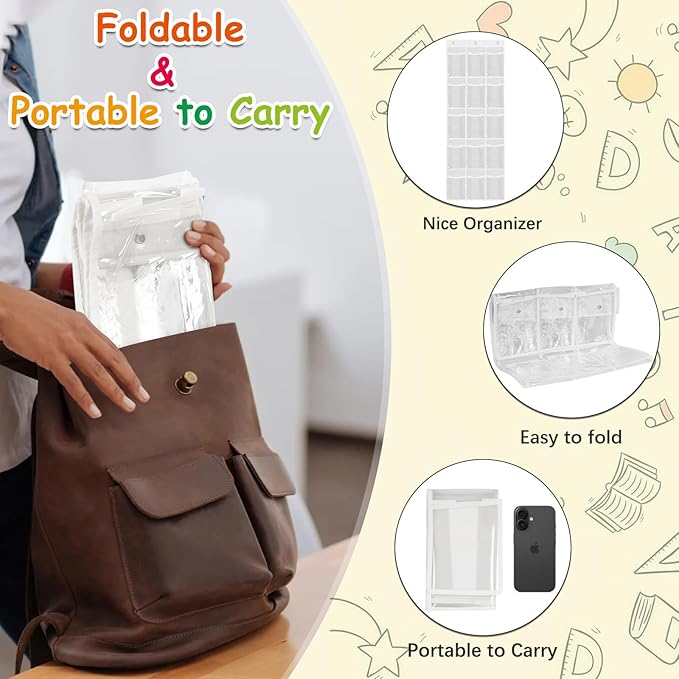 2 Pack Classroom Headphone Storage Organizer with 30 Pockets, PVC Clear Classroom Pocket Chart for Headphone Cell Phone Over-the-Door Hanging Headphone Holder Bag with 62 Labels(White)