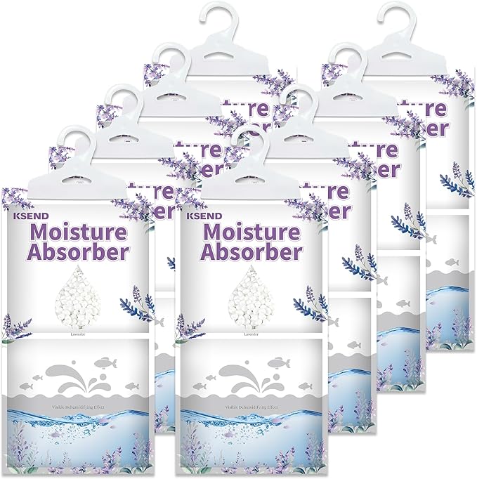 Moisture Absorbers 8 Packs - 9.8 oz Dehumidifier Bags, Portable Moisture Hanging Bags for Closet, Bathroom and Kitchen, Lavender Scent, 11.8" x 6.3"