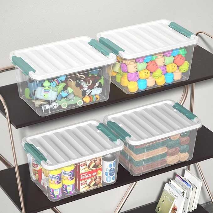 20 Quarts Clear Latching Boxes with Lids, Plastic Storage Tote Set of 6