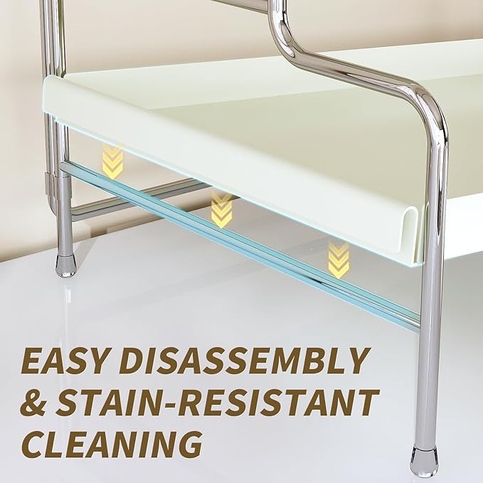 SanDream Foldable 2-Tier Bathroom Organizer Countertop & Vanity Shelf, Durable All-Iron Sink Organizer with Elegant White Finish, Space-Saving for Makeup, Skincare, Kitchen Storage