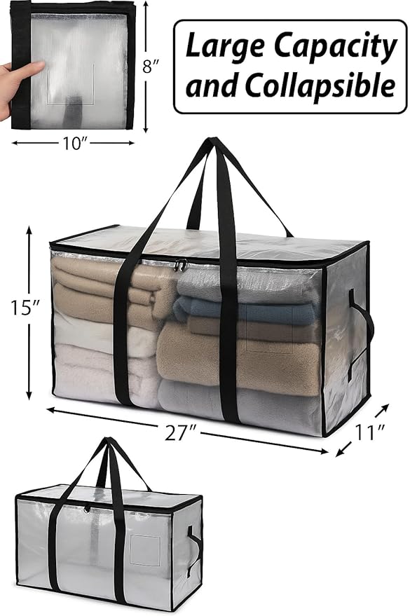 Heavy Duty Clear Tote Bag for Storage & Organization – Extra Large, Durable Zippered Storage Bin with Reinforced Handles – for Home, Travel & Garage Use (X-Large, 6.0, Count)