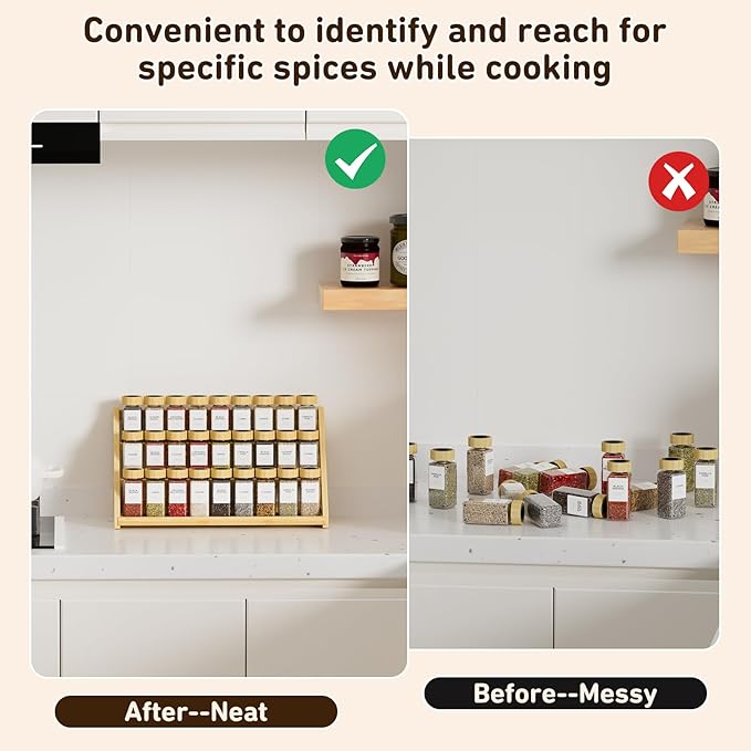 Nurtopia Bamboo 3 Tier Spice rack, Spice Organizer, Kitchen Seasoning Spices Rack, Suitable for Spice Organizers Such as Sitchen Countertops, Stoves, Sorage Rooms (L)