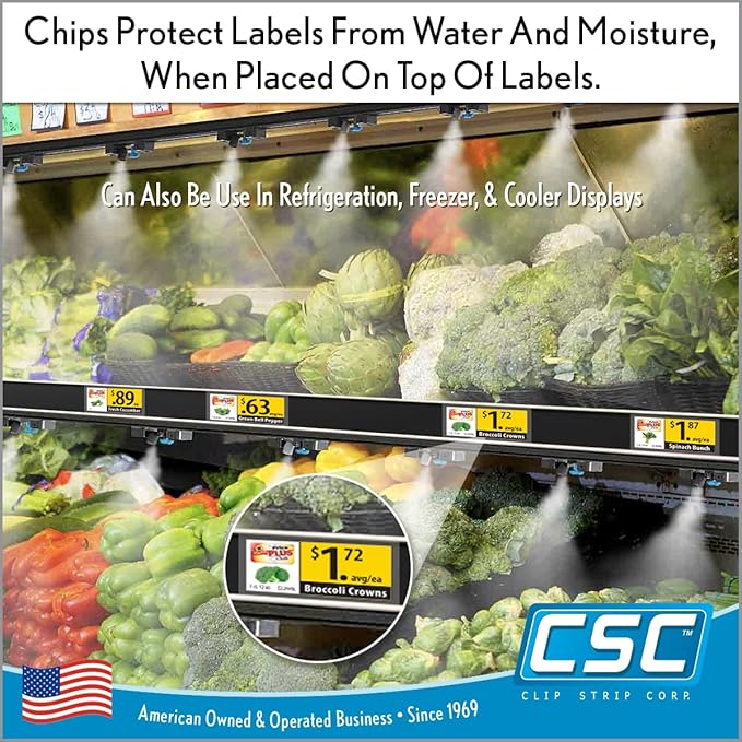 Clip Strip Corp. Price/Data Channel Label Holder Chips, Clear Plastic Tags, 2" L x 1.25" H, 7.5 Mil Thick, Gondola Shelf Edge, Reusable, Made for Point of Purchase Shelf Molding (500)