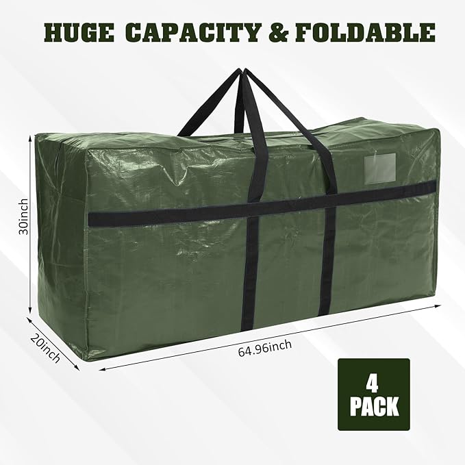 Windyun 4 Pack 168 Gallon Extra Large Moving Bags XXL Heavy Duty Storage Bag with Strong Zipper Handle Jumbo Big Tote Box Foldable for College Dorm Travel Clothes Duffle Blanket Pillow(Army Green)