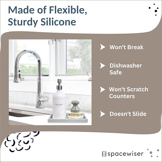 Spacewiser Countertop and Vanity Tray - 2 PC Small 7.7" Silicone Bathroom Trays, Kitchen Soap Tray, Dish Sponge Soap Holder Kitchen Sink Organizer Caddy, Bathroom Counter Trays for Lotion Dispenser