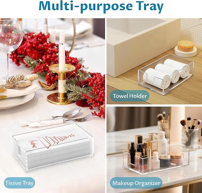 Onemake Acrylic Napkin Holder, Clear Bathroom Napkins Guest Disposable Paper Towel Holder, 0.16 Inch Thickness Hand Towel Tray for Bathroom, Kitchen, Parties, Weddings