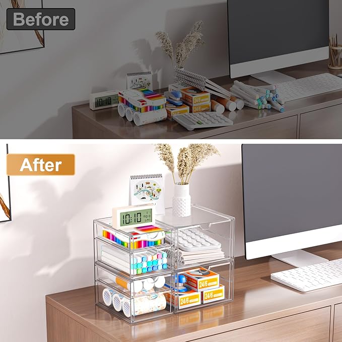 Clear Stackable Storage Drawers, Acrylic Makeup Organizer with 7 Drawers, Bathroom Organizers and Storage, Plastic Bins for For Vanity, Undersink, Kitchen Cabinets, Pantry